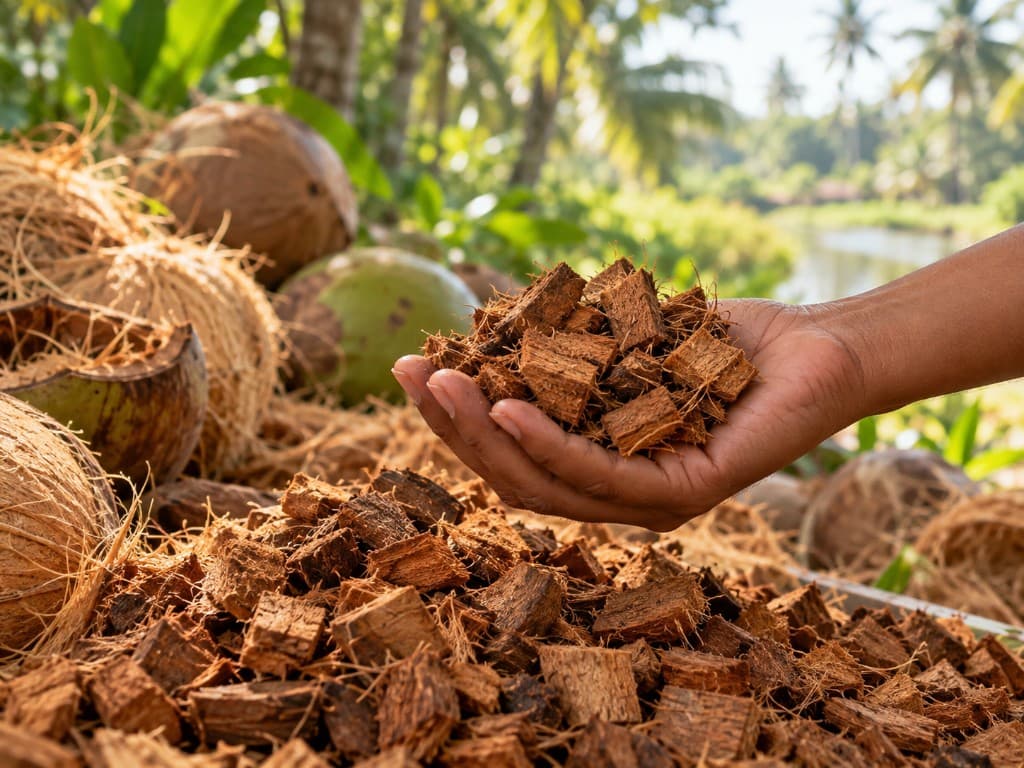 Geschnittene Coco Chips in der Hand